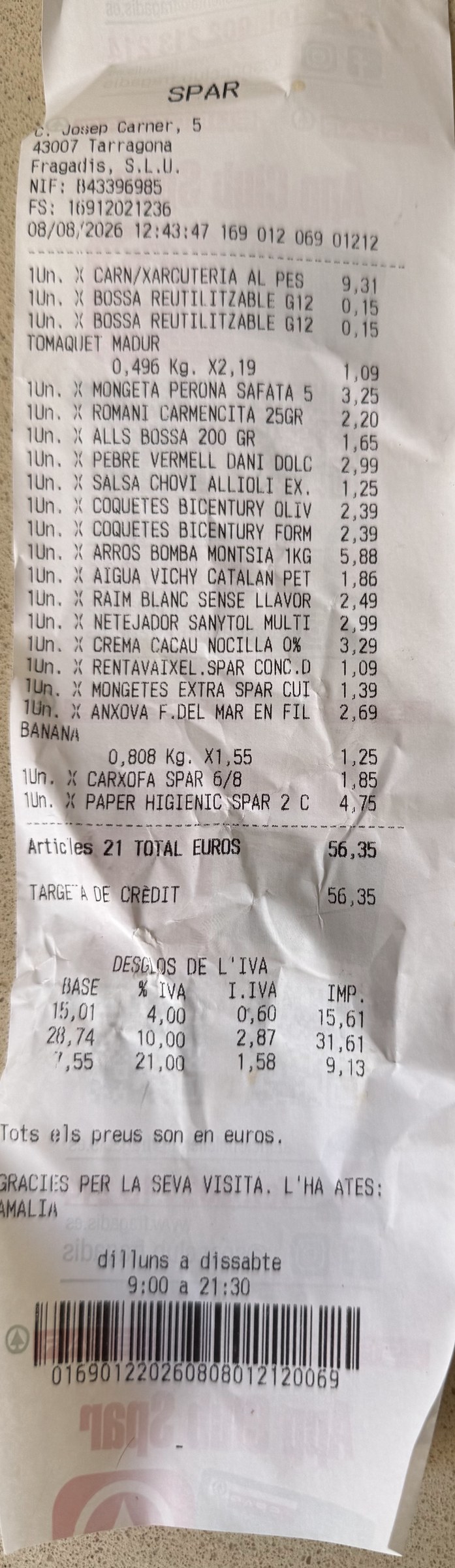 Kassabon van de boodschappen